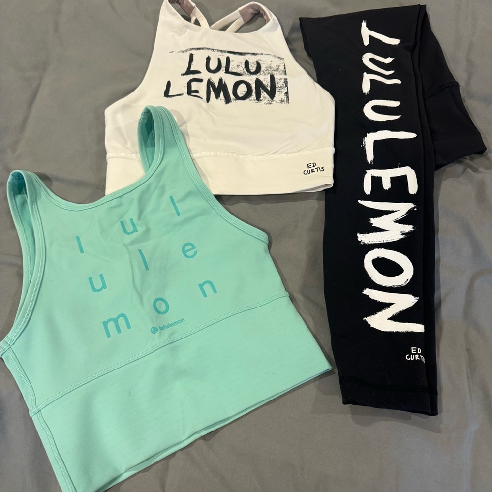 Lululemon Ed Curtis set of leggings and 2 tops.